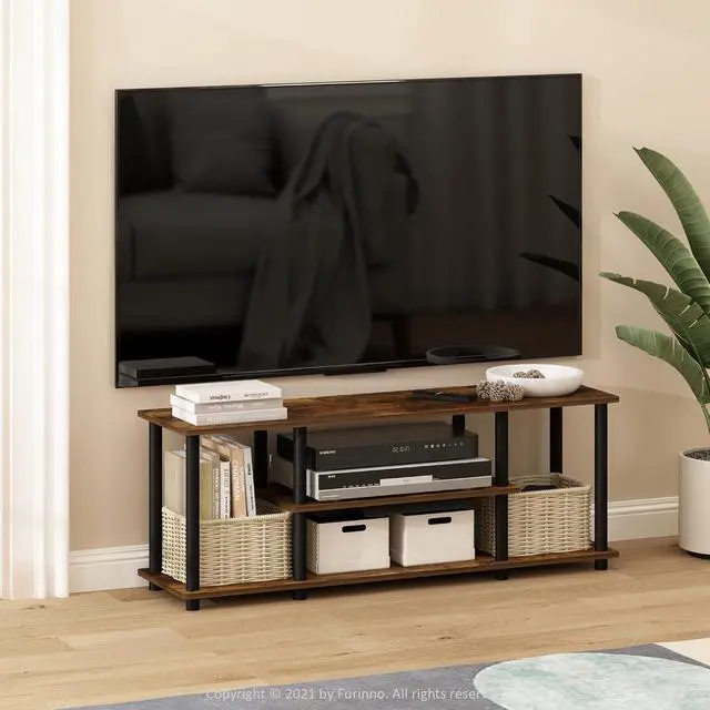 Alt view image 2 of 6 - Turn-N-Tube No Tools 3D 3-Tier Entertainment Stand up to 50 inch TV, Amber Pine/Black