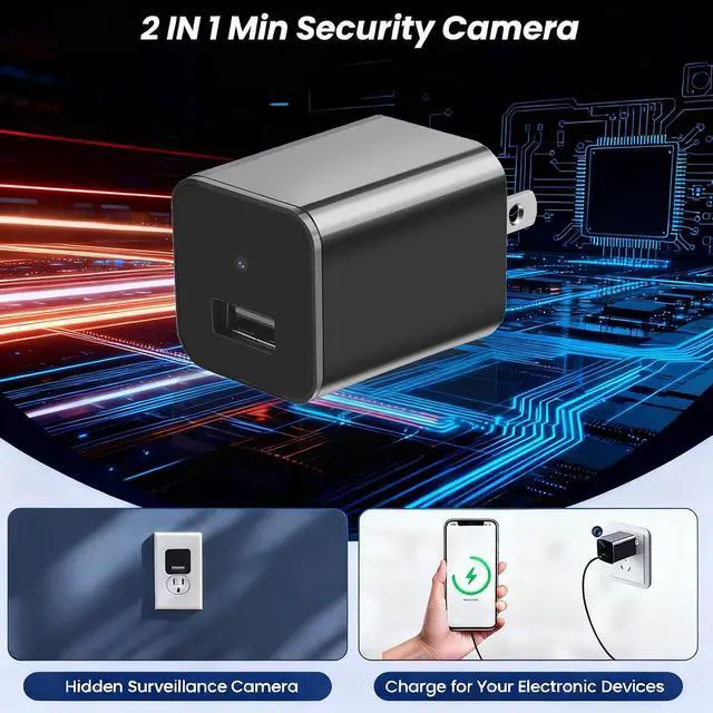 Alt view image 2 of 6 - Hidden Camera Spy Cam 1080P - USB Charger Full HD No-WiFi Security Cam with Plug-in Power & Local Storage, Motion Detection & Night Vision, Ideal for Pet, Baby & Home Security, with 64GB SD Card