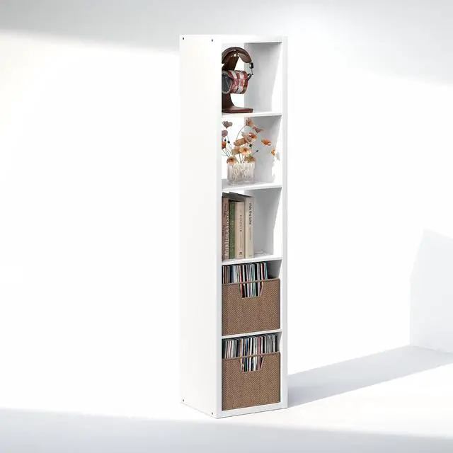 Alt view image 4 of 7 - Cubicle Record Player Stand with Vinyl Storage, 5-Cube 1.2 Extra Thick Vinyl Record Storage, Open Back Media Shelf for CD DVD Blueray Game Disc, for Living Room, Home Office, White