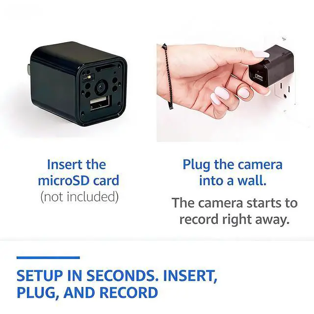 Alt view image 4 of 6 - Hidden Camera Spy Cam 1080P - USB Charger Full HD No-WiFi Security Cam with Plug-in Power & Local Storage, Motion Detection & Night Vision, Ideal for Pet, Baby & Home Security, with 64GB SD Card