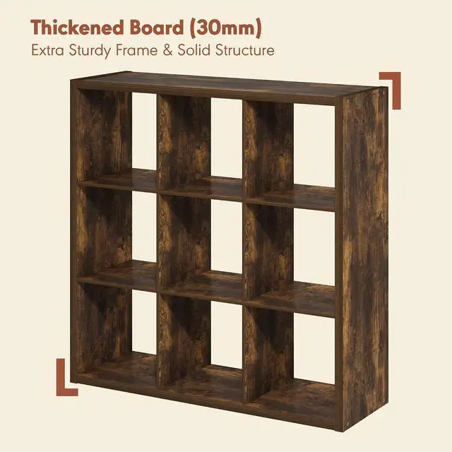 Alt view image 6 of 7 - Cubicle Record Player Stand with Vinyl Storage, 9-Cube 1.2 Extra Thick Vinyl Record Storage, Open Back Media Shelf for CD DVD Blueray Game Disc, for Living Room, Home Office, Amber Pine