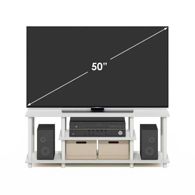 Alt view image 3 of 6 - Turn-N-Tube TV Stand, 3-Tier Open Frame Rectangular Entertainment Center with Storage Shelf, TV Console for TV up to 50 Inch, Toolless Assembly, for Living Room, Bedroom, White