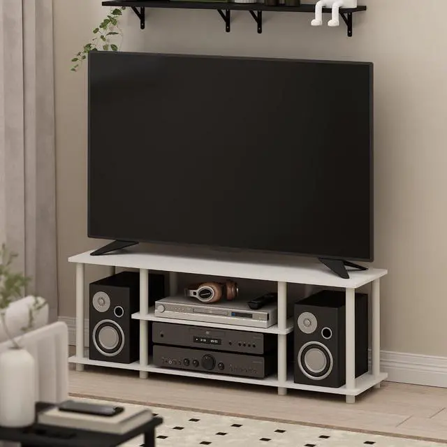 Alt view image 2 of 6 - Turn-N-Tube TV Stand, 3-Tier Open Frame Rectangular Entertainment Center with Storage Shelf, TV Console for TV up to 50 Inch, Toolless Assembly, for Living Room, Bedroom, White