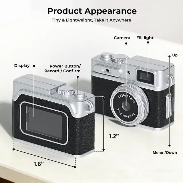 Alt view image 7 of 7 - Mini Digital Camera 1080P HD - Keychain Small Camera with 64GB Card, 0.96" HD Display, Fun Pocket-Sized Gadget for Kids & Adults,Video Recorder with Long Battery Life for Travel, Black