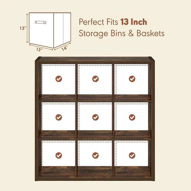 Alt view image 7 of 7 - Cubicle Record Player Stand with Vinyl Storage, 9-Cube 1.2 Extra Thick Vinyl Record Storage, Open Back Media Shelf for CD DVD Blueray Game Disc, for Living Room, Home Office, Amber Pine