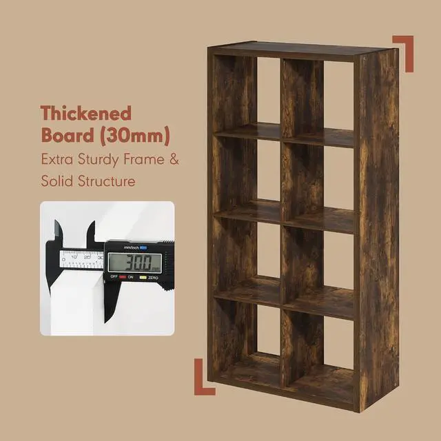 Alt view image 5 of 7 - Cubicle Record Player Stand with Vinyl Storage, 8-Cube 1.2 Extra Thick Vinyl Record Storage, Open Back Media Shelf for CD DVD Blueray Game Disc, for Living Room, Home Office, Amber Pine