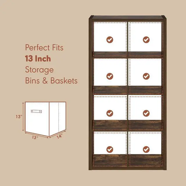 Alt view image 6 of 7 - Cubicle Record Player Stand with Vinyl Storage, 8-Cube 1.2 Extra Thick Vinyl Record Storage, Open Back Media Shelf for CD DVD Blueray Game Disc, for Living Room, Home Office, Amber Pine
