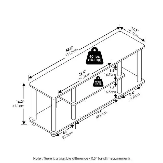 Alt view image 6 of 6 - Turn-N-Tube TV Stand, 3-Tier Open Frame Rectangular Entertainment Center with Storage Shelf, TV Console for TV up to 50 Inch, Toolless Assembly, for Living Room, Bedroom, White