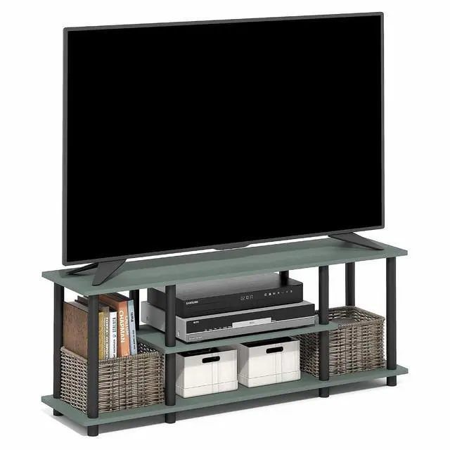 Alt view image 2 of 6 - Turn-N-Tube TV Stand, 3-Tier Open Frame Rectangular Entertainment Center with Storage Shelf, TV Console for TV up to 50 Inch, Toolless Assembly, for Living Room, Bedroom, Sage Green