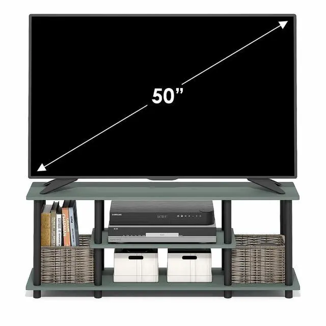 Alt view image 4 of 6 - Turn-N-Tube TV Stand, 3-Tier Open Frame Rectangular Entertainment Center with Storage Shelf, TV Console for TV up to 50 Inch, Toolless Assembly, for Living Room, Bedroom, Sage Green