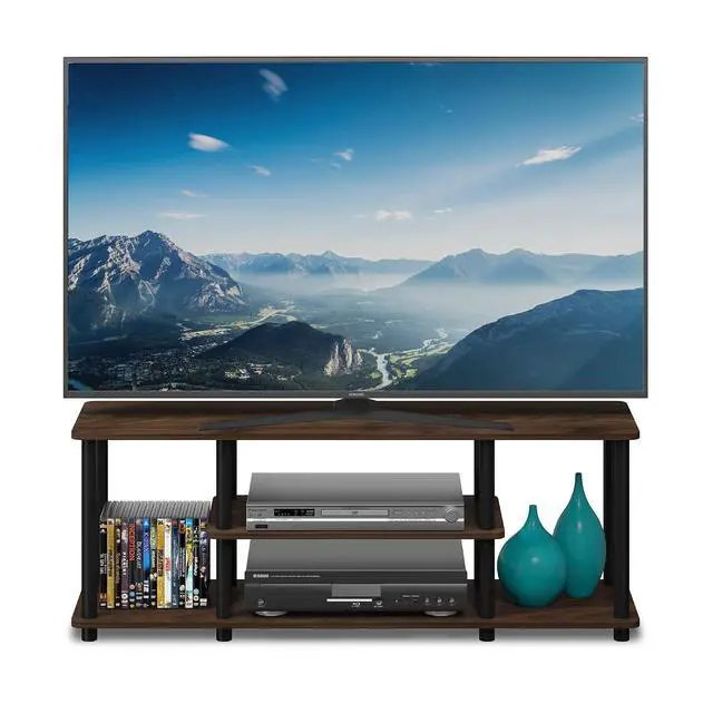 Alt view image 2 of 5 - Turn-N-Tube No Tools 3D 3-Tier Entertainment TV Stand up to 50 inch TV, Round Tubes, Columbia Walnut/Black