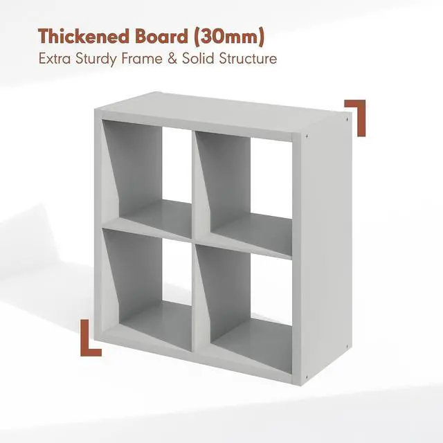 Alt view image 5 of 7 - Cubicle Record Player Stand with Vinyl Storage, 4-Cube 1.2 Extra Thick Vinyl Record Storage, Open Back Media Shelf for CD DVD Blueray Game Disc, for Living Room, Home Office, Light Grey