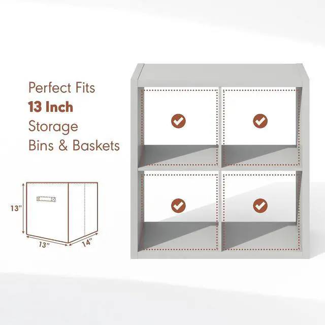 Alt view image 7 of 7 - Cubicle Record Player Stand with Vinyl Storage, 4-Cube 1.2 Extra Thick Vinyl Record Storage, Open Back Media Shelf for CD DVD Blueray Game Disc, for Living Room, Home Office, Light Grey