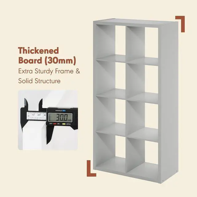 Alt view image 5 of 7 - Cubicle Record Player Stand with Vinyl Storage, 8-Cube 1.2 Extra Thick Vinyl Record Storage, Open Back Media Shelf for CD DVD Blueray Game Disc, for Living Room, Home Office, Light Grey