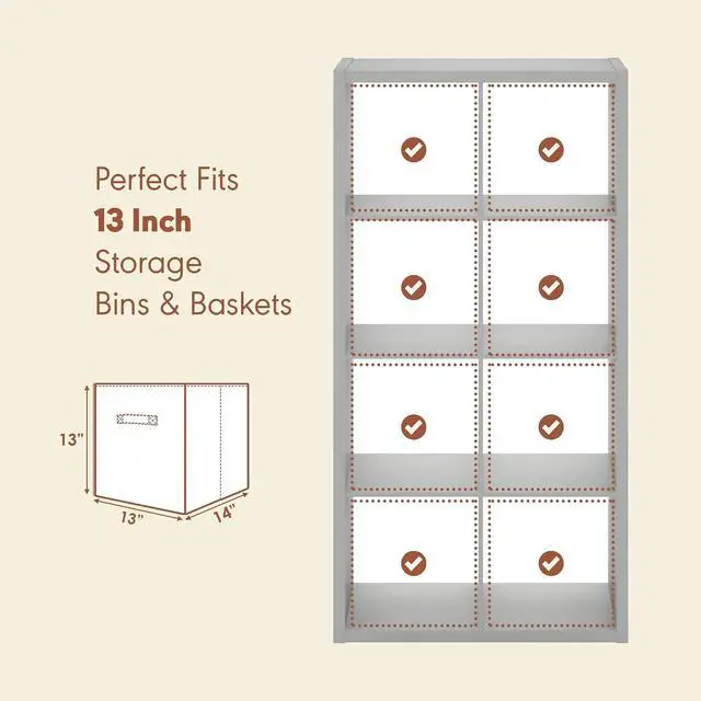 Alt view image 6 of 7 - Cubicle Record Player Stand with Vinyl Storage, 8-Cube 1.2 Extra Thick Vinyl Record Storage, Open Back Media Shelf for CD DVD Blueray Game Disc, for Living Room, Home Office, Light Grey