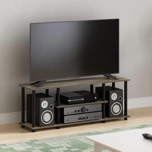 Alt view image 2 of 6 - Turn-N-Tube No Tools 3D 3-Tier Entertainment TV Stand up to 50 inch TV, Round Tubes, French Oak Grey/Black