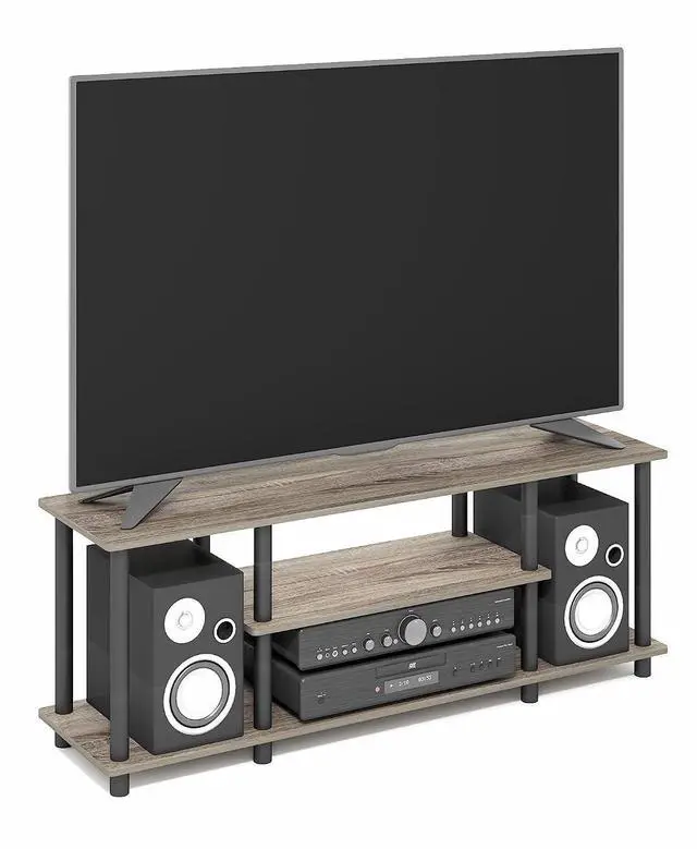 Main image of Turn-N-Tube No Tools 3D 3-Tier Entertainment TV Stand up to 50 inch TV, Round Tubes, French Oak Grey/Black