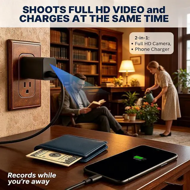 Alt view image 3 of 5 - USB Charger Hidden Camera - 1080P HD Spy Cam with Motion Detection & Night Vision, Plug-and-Play, No WiFi Needed, Indoor Nanny Cam for Home Security (No Audio, No SD Card)