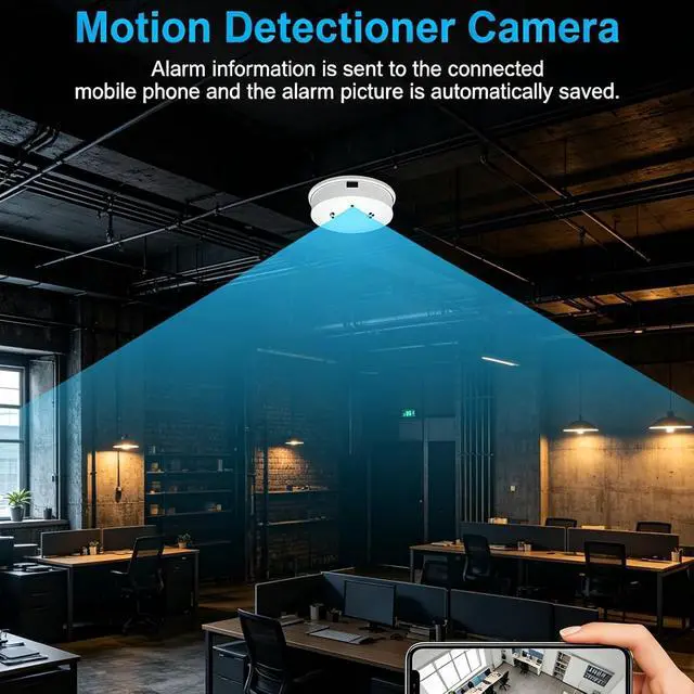 Alt view image 2 of 7 - Smoke Detector Hidden Camera - 1080P HD WiFi Spy Cam with Motion Detection & Night Vision, APP Remote View, Indoor Nanny Cam for Home Security (No Audio, No SD Card, No Smoke Detection)