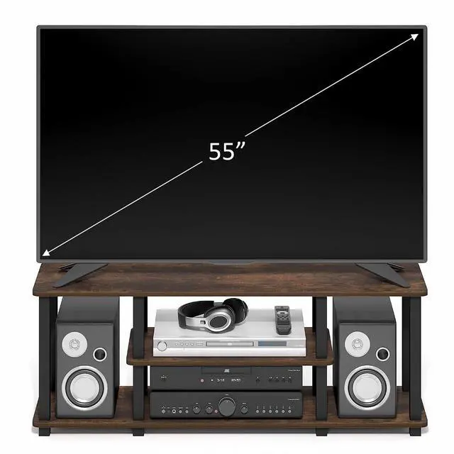 Alt view image 5 of 7 - Turn-S-Tube TV Stand, 3-Tier Toolless Assembly Entertainment Center, Rectangular TV Console for TV up to 50 Inch, for Living Room, Bedroom, Amber Pine