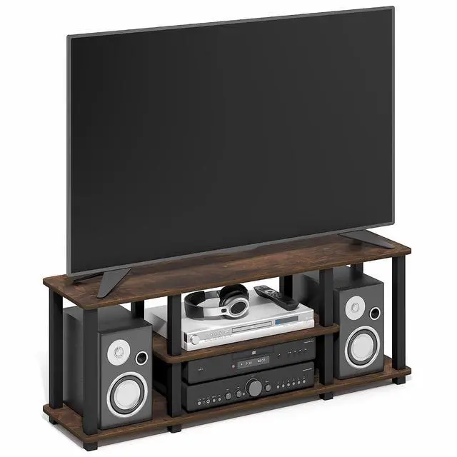 Alt view image 2 of 7 - Turn-S-Tube TV Stand, 3-Tier Toolless Assembly Entertainment Center, Rectangular TV Console for TV up to 50 Inch, for Living Room, Bedroom, Amber Pine