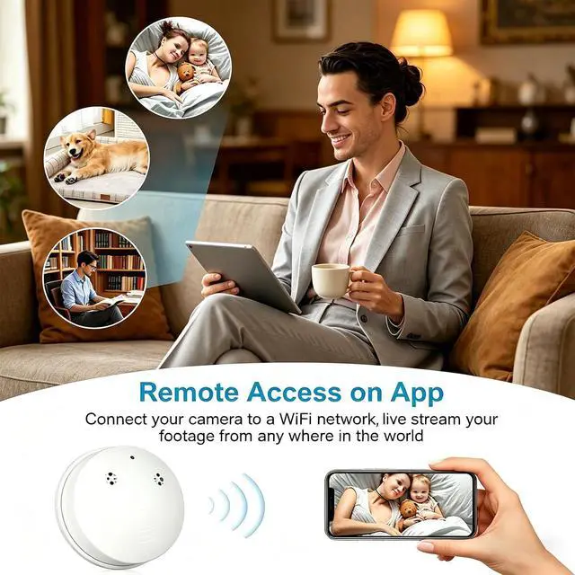 Alt view image 5 of 7 - Smoke Detector Hidden Camera - 1080P HD WiFi Spy Cam with Motion Detection & Night Vision, APP Remote View, Indoor Nanny Cam for Home Security (No Audio, No SD Card, No Smoke Detection)