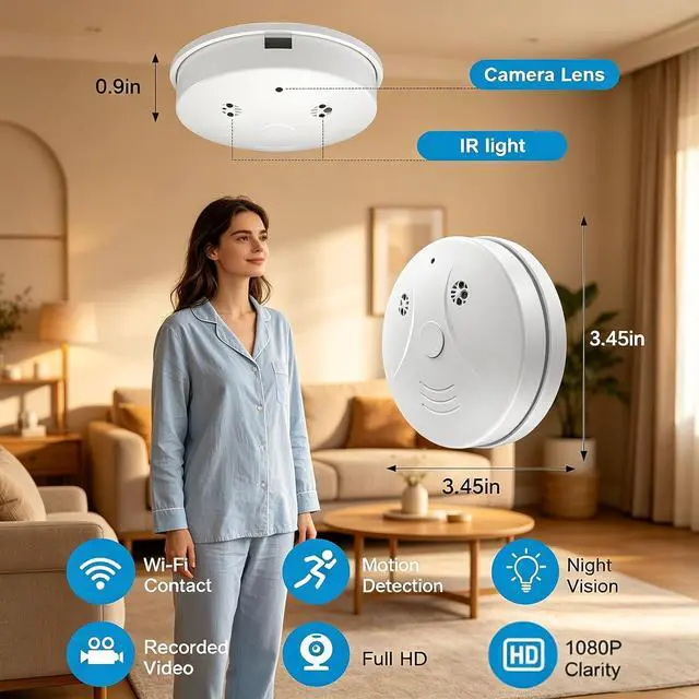 Alt view image 7 of 7 - Smoke Detector Hidden Camera - 1080P HD WiFi Spy Cam with Motion Detection & Night Vision, APP Remote View, Indoor Nanny Cam for Home Security (No Audio, No SD Card, No Smoke Detection)