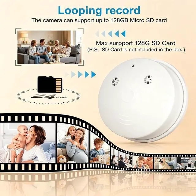 Alt view image 6 of 7 - Smoke Detector Hidden Camera - 1080P HD WiFi Spy Cam with Motion Detection & Night Vision, APP Remote View, Indoor Nanny Cam for Home Security (No Audio, No SD Card, No Smoke Detection)