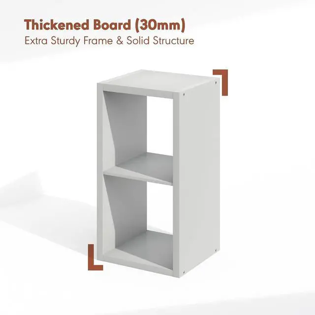 Alt view image 5 of 7 - Cubicle Record Player Stand with Vinyl Storage, 2-Cube 1.2 Extra Thick Vinyl Record Storage, Open Back Media Shelf for CD DVD Blueray Game Disc, for Living Room, Home Office, Light Grey