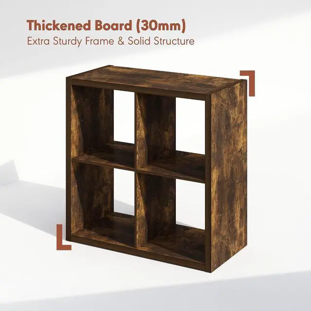 Alt view image 5 of 7 - Cubicle Record Player Stand with Vinyl Storage, 4-Cube 1.2 Extra Thick Vinyl Record Storage, Open Back Media Shelf for CD DVD Blueray Game Disc, for Living Room, Home Office, Amber Pine
