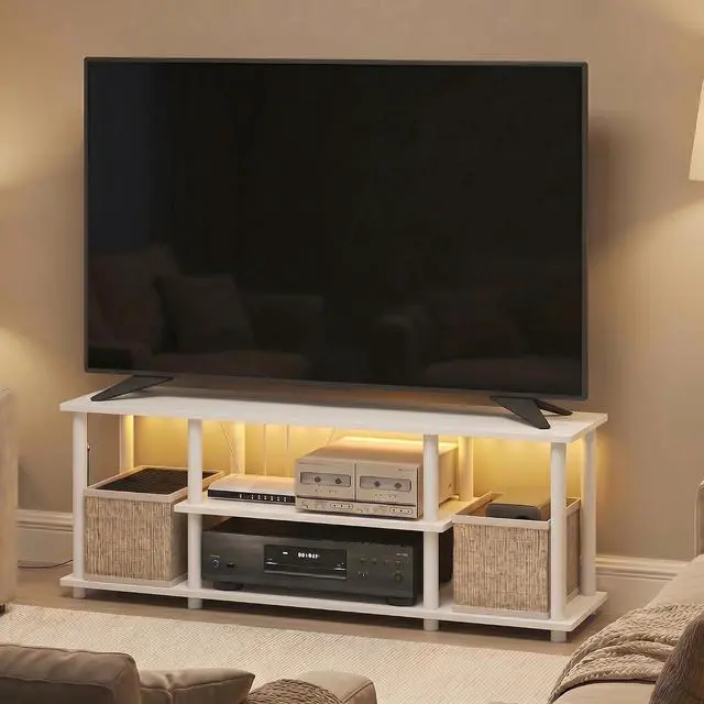 Main image of Turn-N-Tube TV Stand with LED Lights, 3-Tier No Tools 3D Entertainment Center, TV Console for TV up to 50 Inch, for Living Room, Bedroom, White