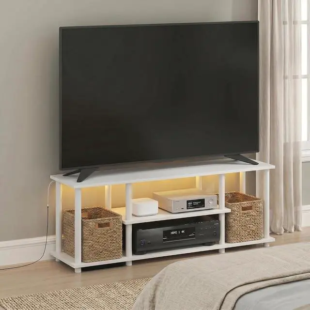 Alt view image 4 of 6 - Turn-N-Tube TV Stand with LED Lights, 3-Tier No Tools 3D Entertainment Center, TV Console for TV up to 50 Inch, for Living Room, Bedroom, White