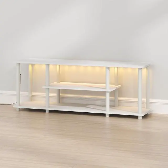 Alt view image 5 of 6 - Turn-N-Tube TV Stand with LED Lights, 3-Tier No Tools 3D Entertainment Center, TV Console for TV up to 50 Inch, for Living Room, Bedroom, White