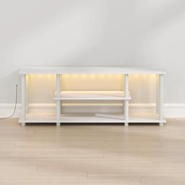 Alt view image 6 of 6 - Turn-N-Tube TV Stand with LED Lights, 3-Tier No Tools 3D Entertainment Center, TV Console for TV up to 50 Inch, for Living Room, Bedroom, White