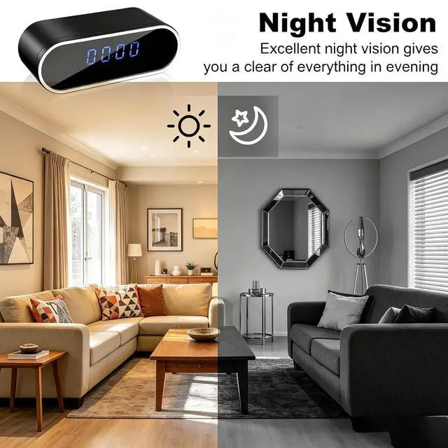 Alt view image 3 of 7 - WiFi Clock Hidden Camera - 1080P HD Nanny Cam with Night Vision & Motion Detection Alerts, Smart Home Security Camera for Indoor Monitoring (No Audio, No SD Card)
