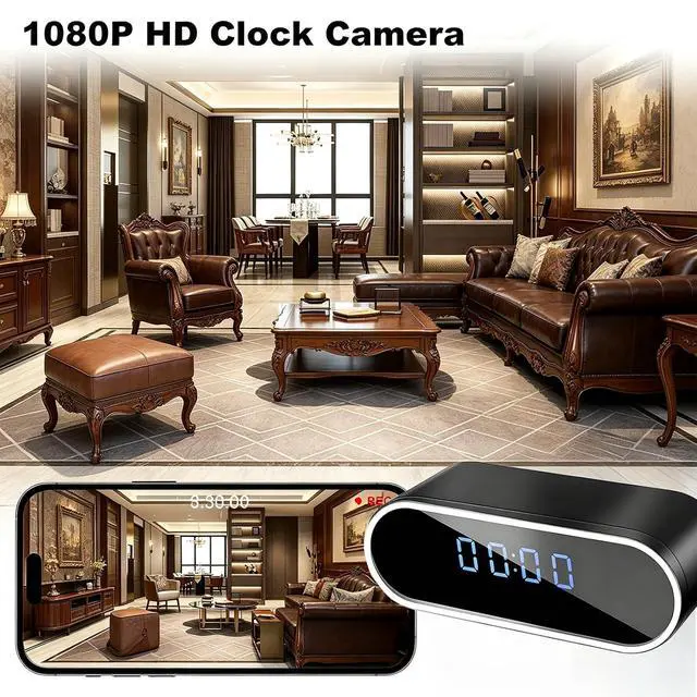 Alt view image 2 of 7 - WiFi Clock Hidden Camera - 1080P HD Nanny Cam with Night Vision & Motion Detection Alerts, Smart Home Security Camera for Indoor Monitoring (No Audio, No SD Card)