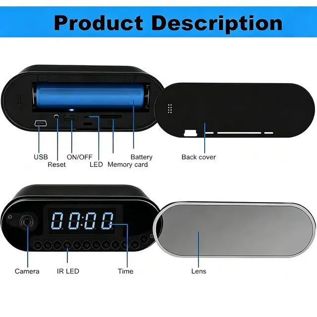 Alt view image 5 of 7 - WiFi Clock Hidden Camera - 1080P HD Nanny Cam with Night Vision & Motion Detection Alerts, Smart Home Security Camera for Indoor Monitoring (No Audio, No SD Card)