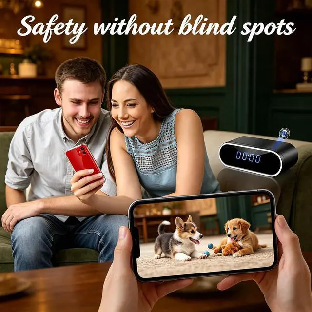 Alt view image 7 of 7 - WiFi Clock Hidden Camera - 1080P HD Nanny Cam with Night Vision & Motion Detection Alerts, Smart Home Security Camera for Indoor Monitoring (No Audio, No SD Card)