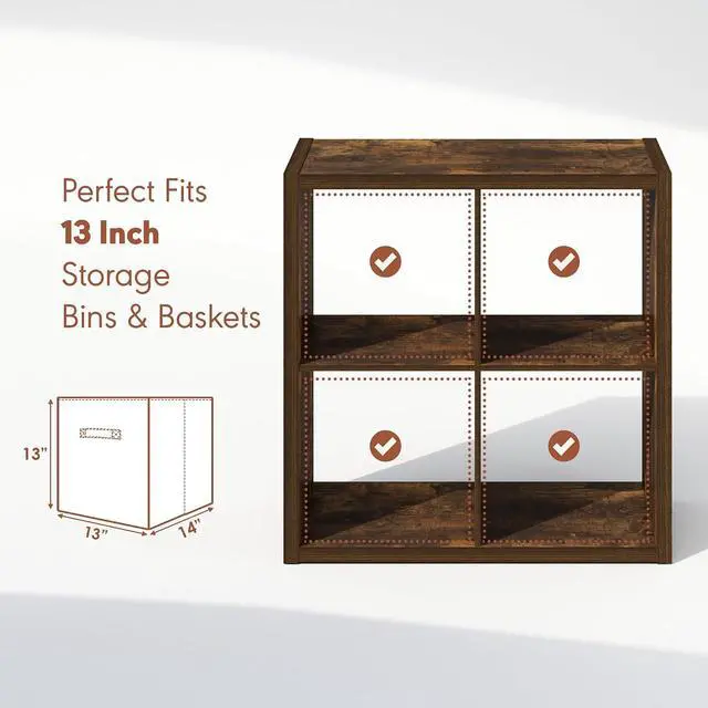 Alt view image 6 of 7 - Cubicle Record Player Stand with Vinyl Storage, 4-Cube 1.2 Extra Thick Vinyl Record Storage, Open Back Media Shelf for CD DVD Blueray Game Disc, for Living Room, Home Office, Amber Pine