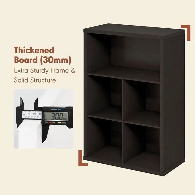 Alt view image 5 of 7 - Cubicle Record Player Stand with Vinyl Storage, 5-Cube 1.2 Extra Thick Vinyl Record Storage, Open Back Media Shelf for CD DVD Blueray Game Disc, for Living Room, Home Office, Black Dark Oak