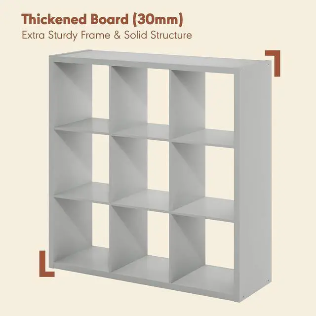 Alt view image 5 of 7 - Cubicle Record Player Stand with Vinyl Storage, 9-Cube 1.2 Extra Thick Vinyl Record Storage, Open Back Media Shelf for CD DVD Blueray Game Disc, for Living Room, Home Office, Light Grey