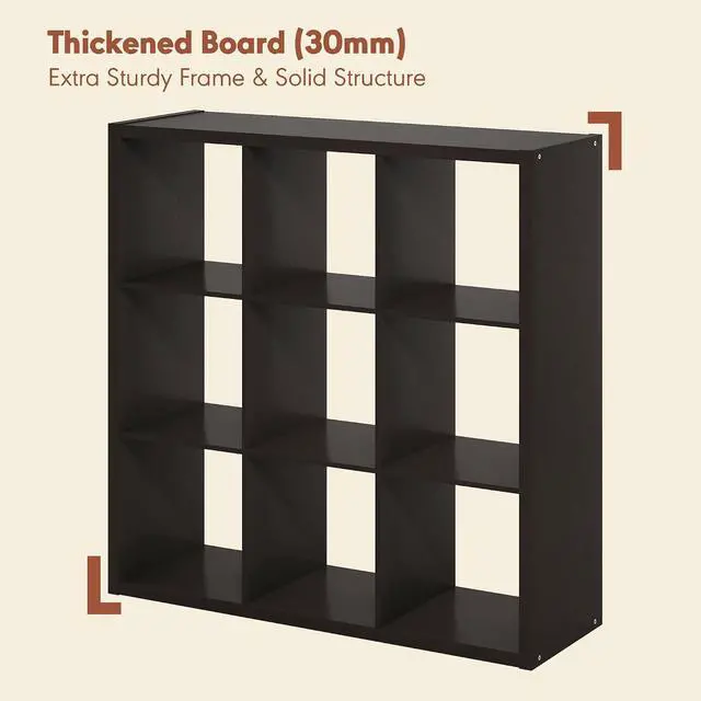 Alt view image 5 of 7 - Cubicle Record Player Stand with Vinyl Storage, 9-Cube 1.2 Extra Thick Vinyl Record Storage, Open Back Media Shelf for CD DVD Blueray Game Disc, for Living Room, Home Office, Black Dark Oak
