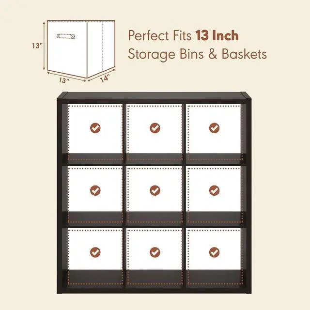 Alt view image 6 of 7 - Cubicle Record Player Stand with Vinyl Storage, 9-Cube 1.2 Extra Thick Vinyl Record Storage, Open Back Media Shelf for CD DVD Blueray Game Disc, for Living Room, Home Office, Black Dark Oak