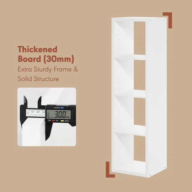 Alt view image 6 of 7 - Cubicle Record Player Stand with Vinyl Storage, 4-Cube 1.2 Extra Thick Vinyl Record Storage, Open Back Media Shelf for CD DVD Blueray Game Disc, for Living Room, Home Office, White