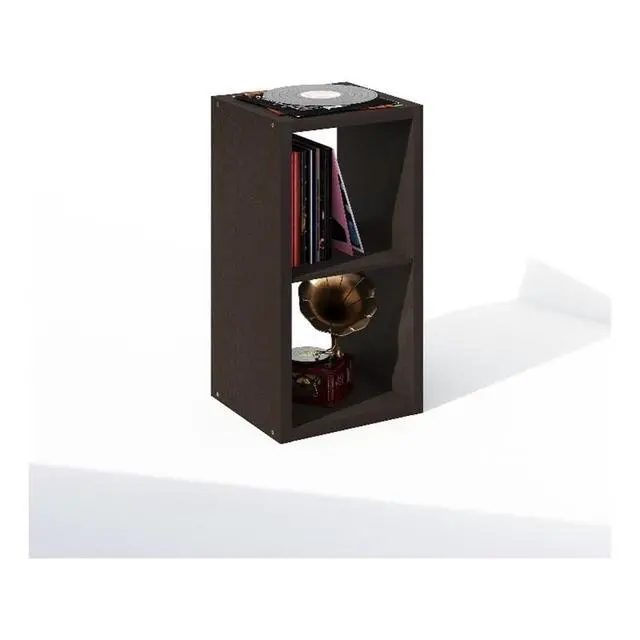Alt view image 5 of 7 - Cubicle Record Player Stand with Vinyl Storage, 2-Cube 1.2 Extra Thick Vinyl Record Storage, Open Back Media Shelf for CD DVD Blueray Game Disc, for Living Room, Home Office, Black Dark Oak
