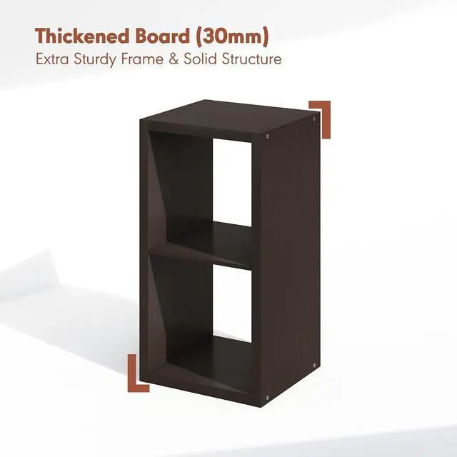 Alt view image 2 of 7 - Cubicle Record Player Stand with Vinyl Storage, 2-Cube 1.2 Extra Thick Vinyl Record Storage, Open Back Media Shelf for CD DVD Blueray Game Disc, for Living Room, Home Office, Black Dark Oak