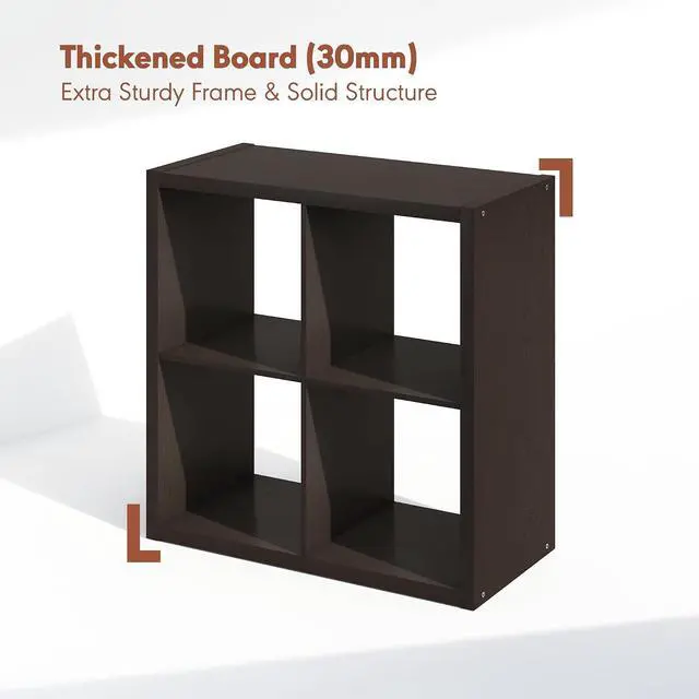 Alt view image 5 of 7 - Cubicle Record Player Stand with Vinyl Storage, 4-Cube 1.2 Extra Thick Vinyl Record Storage, Open Back Media Shelf for CD DVD Blueray Game Disc, for Living Room, Home Office, Black Dark Oak