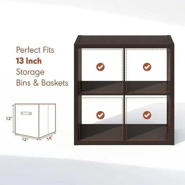 Alt view image 6 of 7 - Cubicle Record Player Stand with Vinyl Storage, 4-Cube 1.2 Extra Thick Vinyl Record Storage, Open Back Media Shelf for CD DVD Blueray Game Disc, for Living Room, Home Office, Black Dark Oak