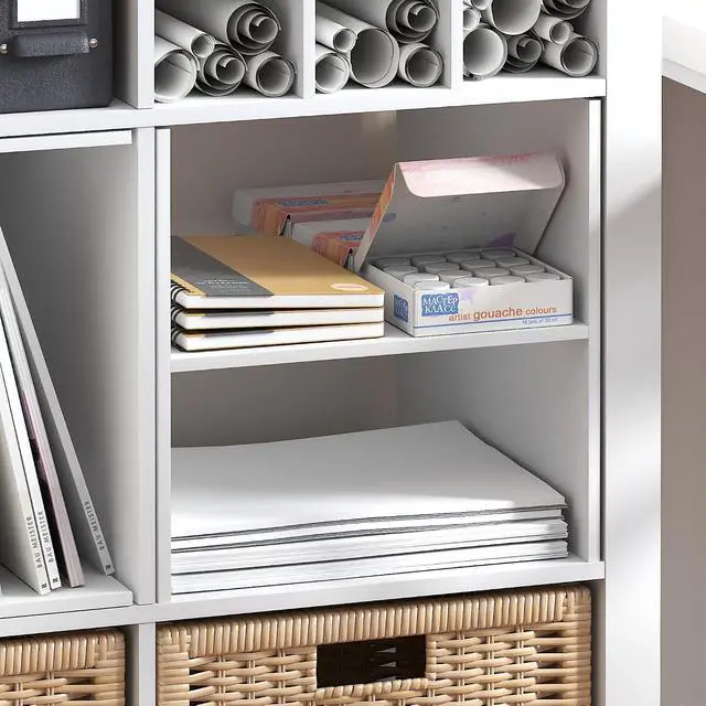 Alt view image 6 of 7 - Cubicle Cube Insert, H-Shelf Cube Organizer, 2-Tier Shelf Accessory, Fits into Furinno Triple Thick Cubes, IKEA Kallax, for Organizers and Storage, White