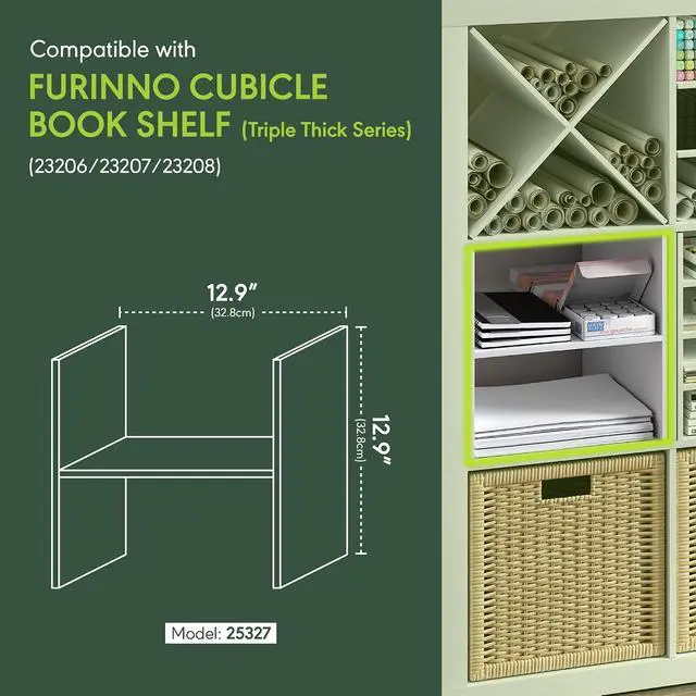 Alt view image 3 of 7 - Cubicle Cube Insert, H-Shelf Cube Organizer, 2-Tier Shelf Accessory, Fits into Furinno Triple Thick Cubes, IKEA Kallax, for Organizers and Storage, White